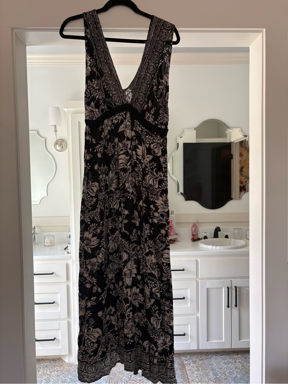 Angie Black Maxi Dress with Ivory Floral Print